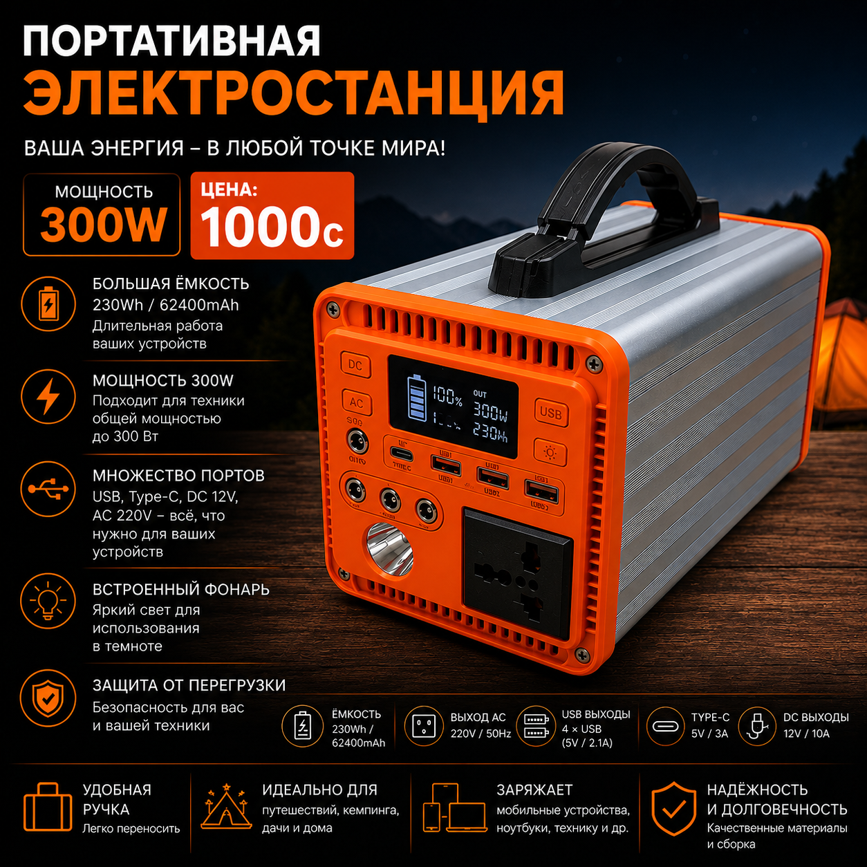Портативная электростанция 300W