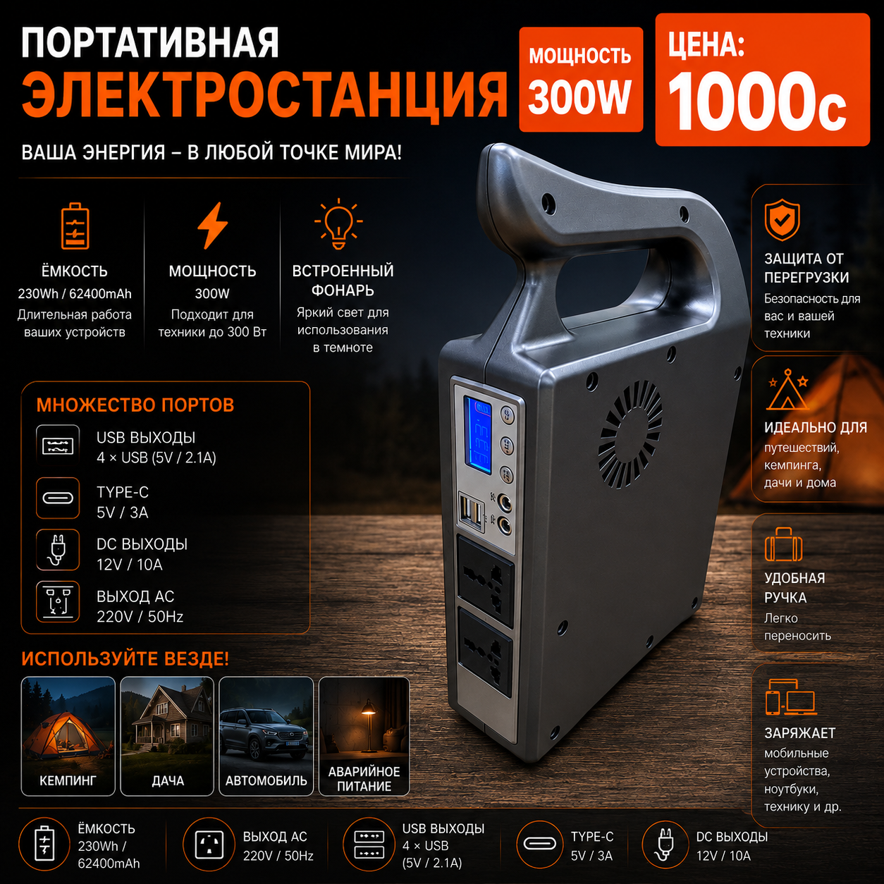Портативная электростанция 300W