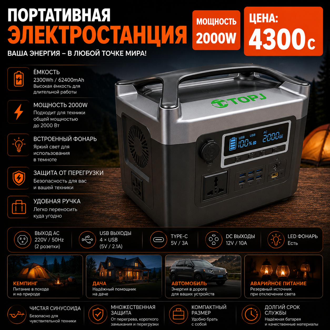 Портативная электростанция 2000W