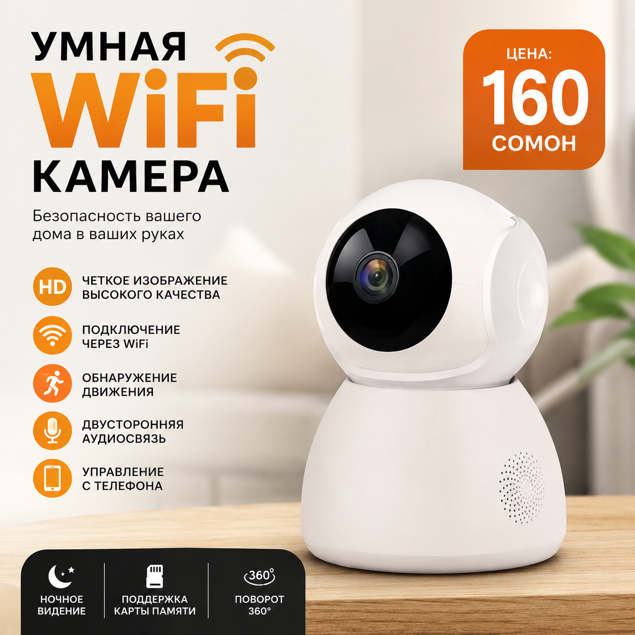 Умная Wi-Fi IP-камера 360° с ночным видением